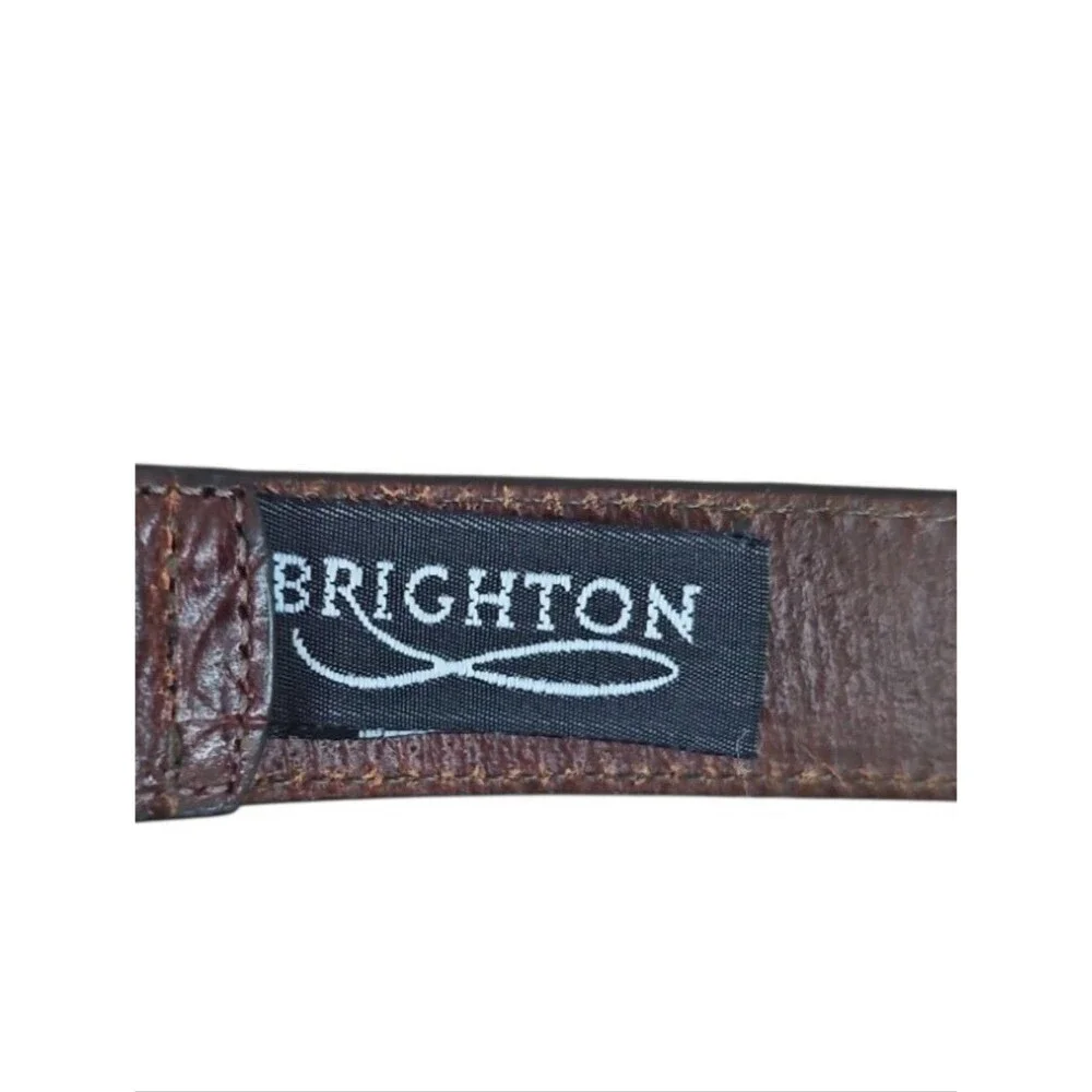 Brighton Vintage Leather Belt Women’s M Brown Silver Scroll Buckle Western USA